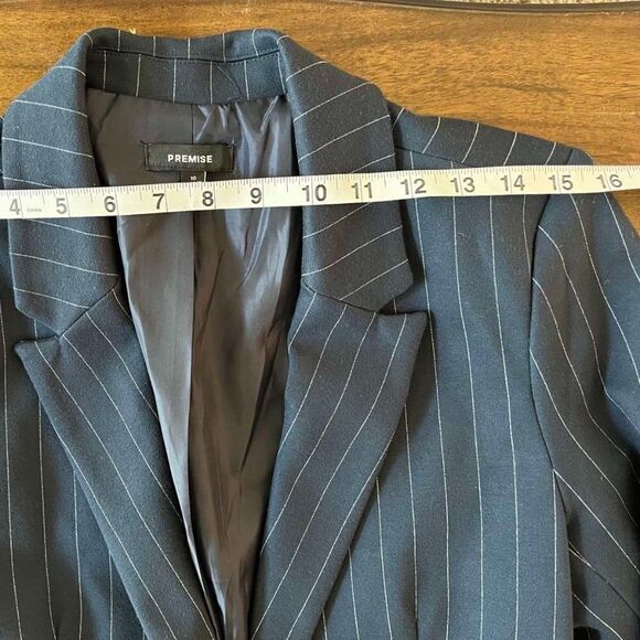 Vintage 90’s Career Suit Jacket Blazer Navy Blue Pinstripe  Fitted size 10 - Picture 12 of 14